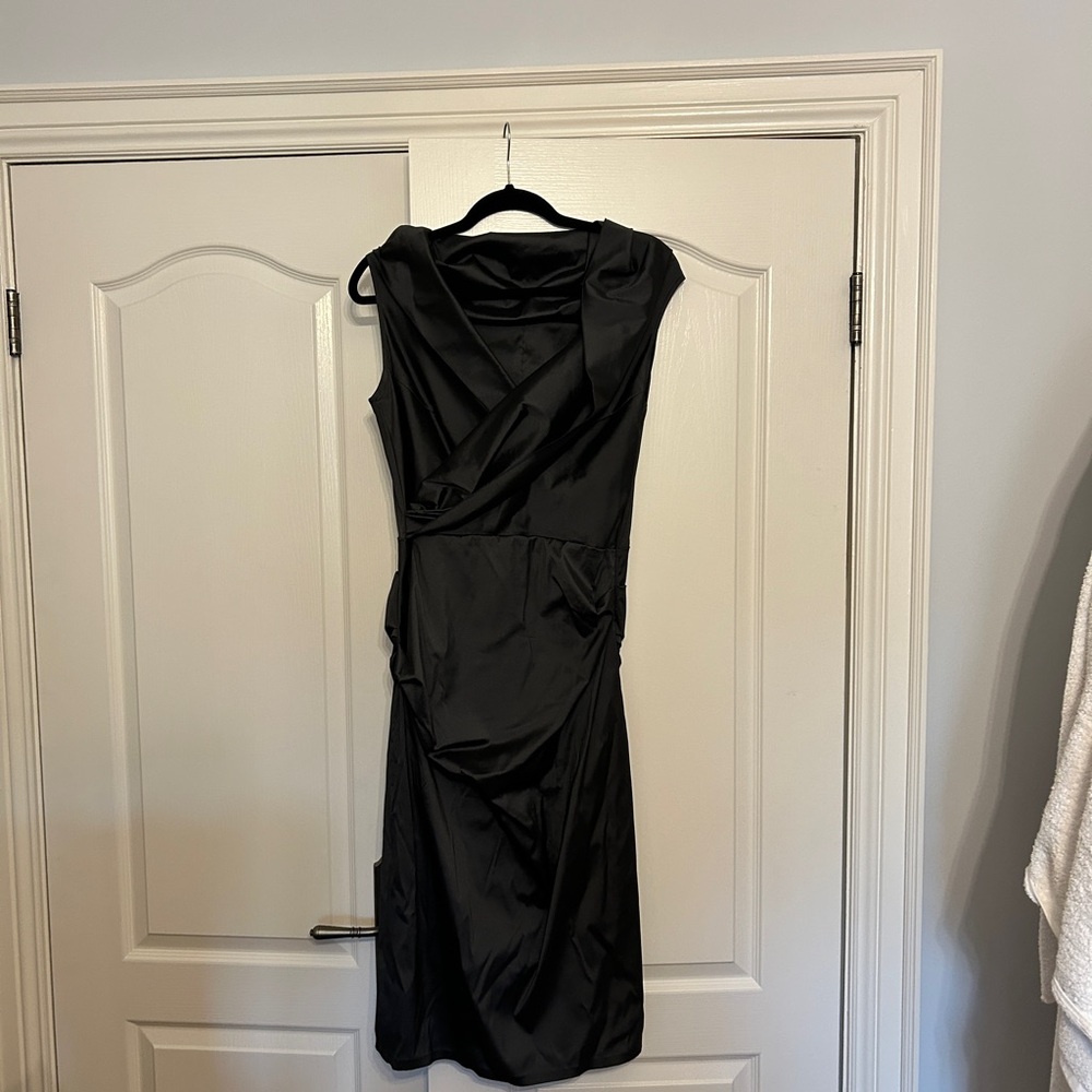 Charcoal draped sleeveless dress